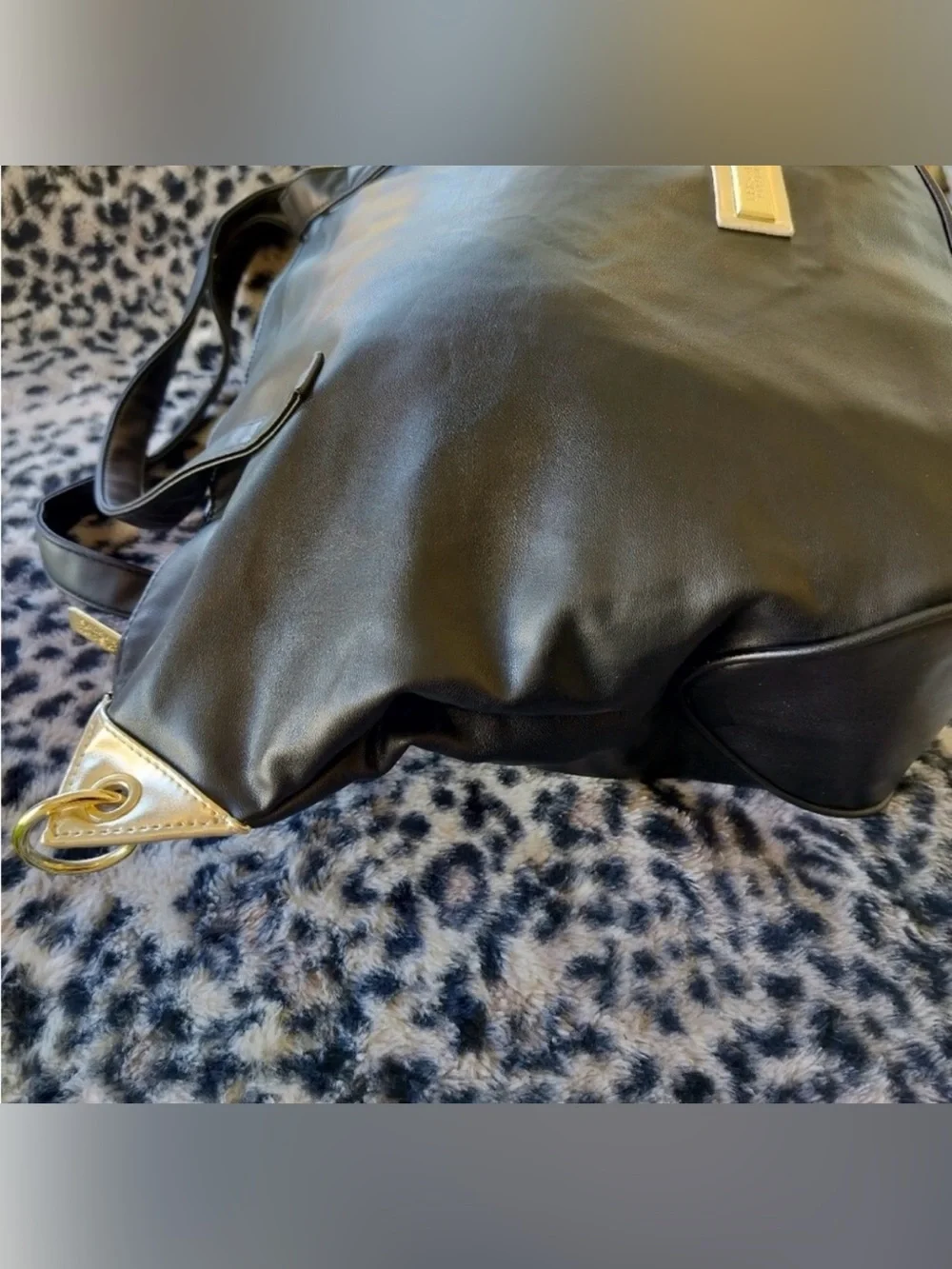Versace Perfumes Black Tote with Gold Plaque